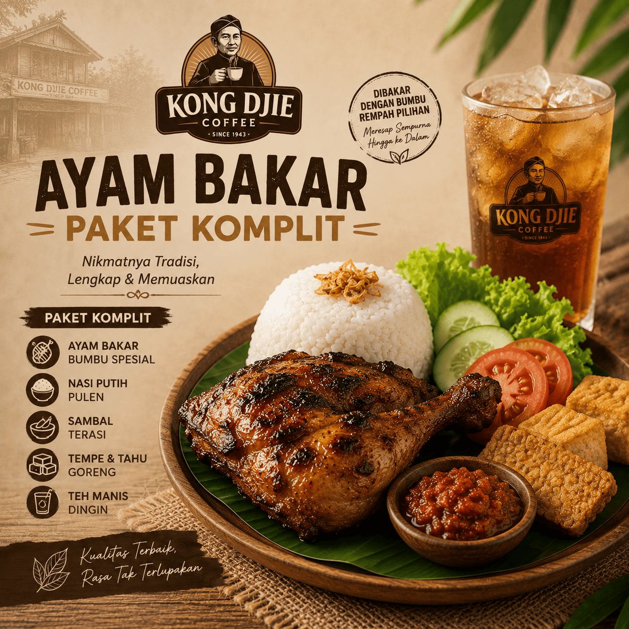 Ayam Bakar Paket Komplit Kedai Kopi Kong Djie